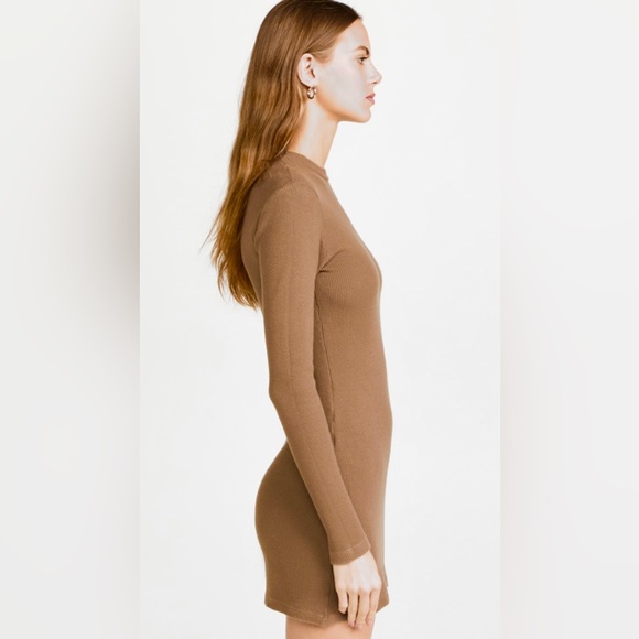 MONROW BRUSHED THERMAL MINI DRESS NWT DUSTY OLIVE LARGE - Picture 3 of 8
